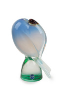 ANTONIO DA ROS (1936-2012) sommerso glass bird statue on green base, for CENEDESE, circa 1960, bearing original paper label "Murano, Cenedese, Vetri", 21cm high.
