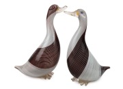 DINO MARTENS (1894-1970) pair of Murano glass ducks in bianco e nero filigrano canes, for VETRERIA AURELIANO TOSO, circa 1950s, bearing original foil labels, 28cm and 27cm high.