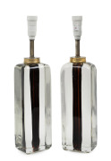 ANTONIO DA ROS (1936-2012) pair of Minimalist Murano sommerso glass table lamp bases, for VETRERIA CENEDESE, circa 1970s, engraved "Cenedese", 49cm high overall including fittings.