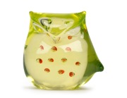ANTONIO DA ROS (1936-2012) uranium Murano glass owl sculpture with air bubble eyes and orange red bubble inclusions, for CENEDESE, circa 1960s, 17cm high.