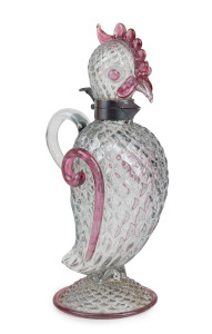 FLAVIO POLI (1900-1984) vintage Murano glass diamond quilted bird decanter with metal mounts, for SEGUSO VETRI D'ARTE, circa 1961, 27cm high.