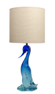 ARCHIMEDE SEGUSO (1909-1999) "Drake" blue Murano glass table lamp (with later shade), bearing original red foil label, 62cm high overall.