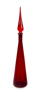 A monumental Italian ruby glass genie bottle with stopper, ​​​​​​​an imposing 75cm high.