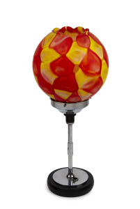 ERMANNO TOSO (1903-1973) "Nerox" Murano glass spherical light shade on chrome and timber base, for FRATELLI TOSO, circa 1962, bearing original paper labels, 47cm high overall including base.