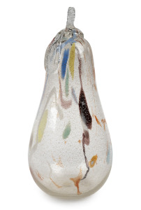 A vintage Murano glass pear sculpture with silver foil inclusions, bearing foil label "Made in Italy", 34cm high.