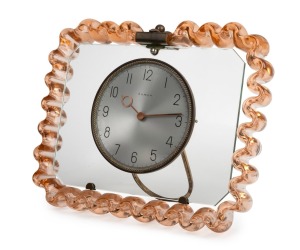 VENINI vintage Murano glass framed "Akrom" clock with easel stand, mid 20th century, 25cm high, 30cm wide.
