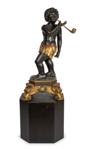 American tobacco point of sale carved and painted wooden statue, 19th/20th century, ​​​​​​​on later painted plinth, 111cm high, 165cm high overall.