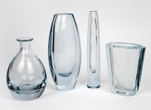 STR&Ouml;MBERGSHYTTAN group of four Swedish ice blue art glass vases, 20th century, all with engraved factory marks, the largest 21cm high.