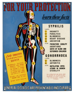 "FOR YOUR PROTECTION - LEARN THE FACTS - SYPHILIS, GONORRHEA...." vintage enamel sign, 20th century, 46 x 35.5cm overall