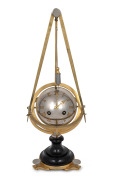 A rare antique French conical pendulum desk clock in nickel plated spherical case with eight day time and strike movement. The gilded tripod stand suspending the pendulum on black marble pontil base with gilt table mount and level adjustment screws, circa