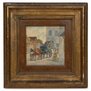 EMILIO PAPINI (1870-1950), Corriera Pugliese (Puglian Courier), watercolour on board, signed lower right "E. Papini", 11 x 11cm, 23 x 23cm overall.