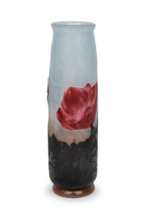 DAUM & NANCY "Anemones" French Art Nouveau cameo glass vase with fused on marquetry patches, martel&eacute; cutting and applied base, 1905, luxury edition, model No. 2550, signed on the side "Daum Nancy" with cross of Lorraine, 20.5cm high. Note: Design illustr