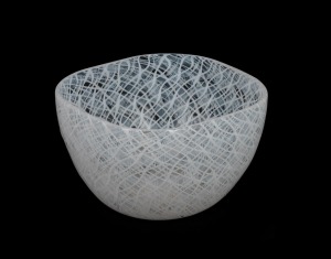 FULVIO BIANCONI (1915-1996) zanfirico lattimo Murano glass bowl for VENINI & Co. MURANO, circa 1955, acid etched factory mark to base, 7cm high, 12.5cm wide.