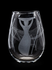 VICKE LINDSTRAND (1904-1983) "After The Haul" wheel-cut Swedish glass vase for KOSTA, circa 1950's, acid etched mark "VICKE LINDSTRAND, KOSTA", 35cm high, 25cm wide.