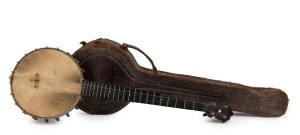 S. S. STEWART "Lady Stewart" antique American five string banjo in original embossed leather case, 19th century, bearing maker's plaque and stamped "S. S. S. LADY STEWART" (Serial No. 12374), 77cm long overall, drumhead 9".
