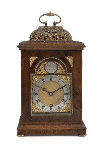 CHARLES FRODSHAM antique English table clock in walnut case, timepiece only with Roman numerals, bearing maker's plaque "Chas. Frodsham, Clock Maker to H.M. The King", early 20th century, 30cm high.