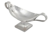 An English Arts & Crafts sterling silver two handled bonbon dish by George Connell of 83 Cheapside, Birmingham, circa 1927, 10.5cm high, 24cm wide, 308 grams.