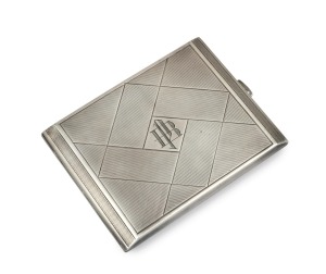WIENER WERKSTÄTTE Austrian 900 silver cigarette case, engraved with ownership monogram "P. B." and dated 19/5/39, bearing Vienna standard mark and "W. W." mark, 11cm wide, 145 grams.
