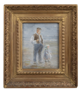 ROBERT GEMMELL HUTCHISON R.S.A. (Scottish, 1855-1936), (father and child on beach), watercolour, signed lower right "G. H.", 18 x 13cm, 31 x 28cm.