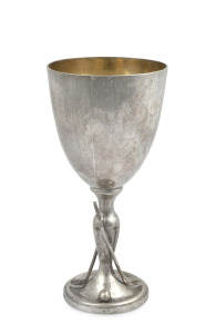 An antique Chinese export silver golfing trophy cup with gilt wash interior, 19th/20th century, double seal mark to the edge of the base, ​​​​​​​18.5cm high, 216 grams.
