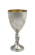 An antique Chinese export silver golfing trophy cup with gilt wash interior, 19th/20th century, double seal mark to the edge of the base, ​​​​​​​18.5cm high, 216 grams.