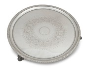 HESTER BATEMAN antique English sterling silver salver with engraved decoration, made in London, circa 1781, ​​​​​​​30.5cm diameter, 794 grams.