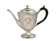 WING NAM & Co. antique Chinese export silver teapot with ebonized timber handle, 19th/20th century, stamped "W.N." with seal mark, 21cm high, 533 grams including handle.