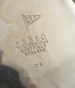 An English sterling silver centre bowl adorned with crowns and floral decoration, by Walker & Hall of Sheffield, 20th century, 17cm high, 25cm wide, 820 grams. - 2