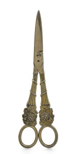 A pair of Georgian sterling silver grape scissors with remains of original gilt wash finish, by William Eley, William Fearm & William Chawner, of London, circa 1809, ​​​​​​​18.5cm long, 110 grams.