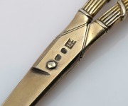 A pair of Georgian sterling silver grape scissors with remains of original gilt wash finish, by William Eley, William Fearm & William Chawner, of London, circa 1809, ​​​​​​​18.5cm long, 110 grams. - 2