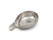 A Georgian sterling silver pap boat with engraved monograms, most likely by Hugh Beard of London, mid 18th century, 11.5cm long, 48 grams.
