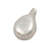 A Georgian sterling silver pap boat with engraved monograms, most likely by Hugh Beard of London, mid 18th century, 11.5cm long, 48 grams. - 2