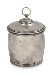 An antique English sterling silver cylindrical tea caddy, by A. & J. Zimmerman of Birmingham, circa 1914, 10cm high, 94 grams.