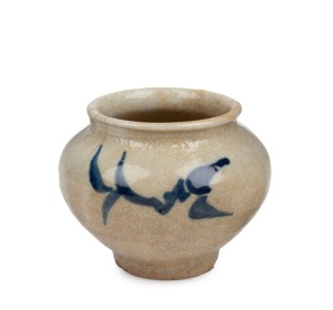 An antique Korean stoneware jar with underglaze blue hand-painted decoration, Choson Dynasty, 17th/18th century, 9cm high.