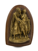 An antique gilt bronze figural group in fitted wooden surround, 19th century, 9cm high overall.