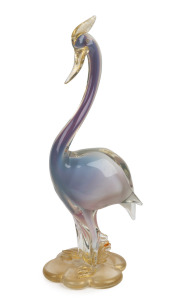 ARCHIMEDE SEGUSO (attributed) tall opalescent Murano glass bird statue with gold foil inclusions, circa 1950s, 35.5cm high.