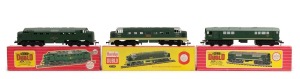 HORNBY DUBLO OO GAUGE LOCOMOTIVES (boxed new old stock): I.) Deltic Diesel-Electric Locomotive (2-Rail), 2234, II.) Co-Co Diesel-Electric Locomotive (2-Rail), 2232, III.) Co-Bo Diesel-Electric Locomotive (2-Rail), 2230.