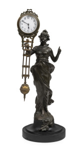 Diana mystery swinging clock with patinated cast metal base, 20th century, 34.5cm high.
