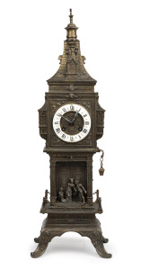 An antique French steeple clock in gilt spelter case, time and strike movement with Roman numeral chaptering, 19th century, 54cm high.