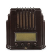 A.W.A. Radiola "Big Brother" Empire State vintage brown bakelite mantle radio with back, 34cm high, 34cm wide, 23cm deep.