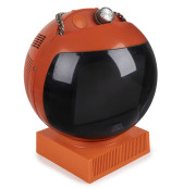 JVC VIDEOSPHERE vintage television in classic orange colourway with original base and chain, circa 1970s, ​​​​​​​35cm high.