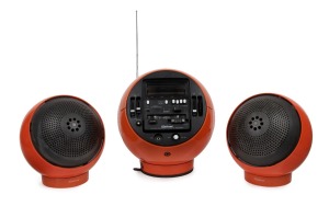 WELTRON STEREO CASSETTE RECORDER in spherical orange plastic with speakers, circa 1970s, 30cm high.