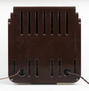 A.W.A. THE FISK RADIOLETTE "Fret and Feet" mantle radio in brown and cappuccino bakelite, 33cm high. - 2