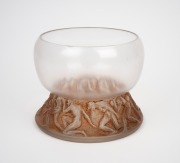 LALIQUE "Lutteur" French frosted art glass vase with brown staining, designed in 1914, acid etched mark to base "R. LALIQUE", 14cm high, 17.5cm diameter. - 2