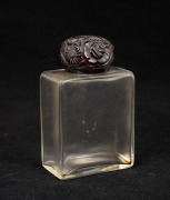French glass perfume bottle with floral bakelite top, circa 1920s, ​​​​​​​9.5cm high. - 2