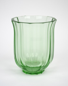 JOSEF HOFFMANN (1870-1956) green faceted uranium glass vase, for Meyr's Neffe, circa 1917, Hoffmann was an active member of the famed Wiener Werkst&auml;tte, 14cm high.