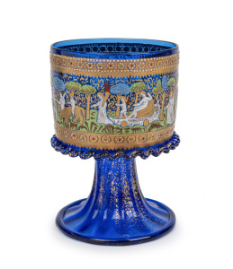 BAROVIER antique Italian Murano blue glass wedding cup with enamel decoration, early 20th century, 13cm high