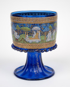BAROVIER antique Italian Murano blue glass wedding cup with enamel decoration, early 20th century, 13cm high - 2