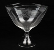 VICKE LINDSTRAND (1904-1983) Swedish art glass footed bowl with etched feather decoration, for KOSTA, engraved "Kosta, 52451, Lindstrand", 20cm high.