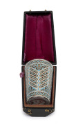PHILIPPE-JOSEPH BROCARD fine quality antique French glass tumbler with turquoise and white enamel decoration and gilded highlights, housed in original plush fitted case, circa 1870s, signed "Brocard, France", 11.5cm high. - 2